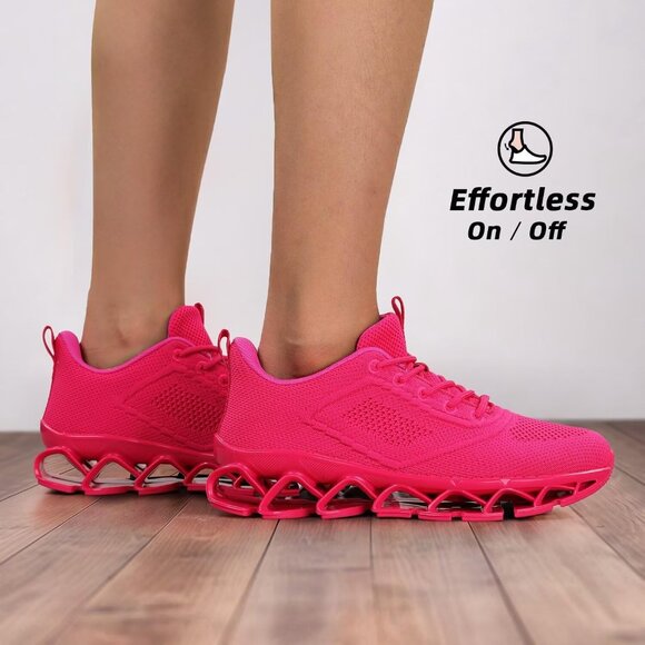 Women's All Dark Pink Sport Gym Walking Running Tennis  Athletic Sneakers Shoes - Picture 2 of 7